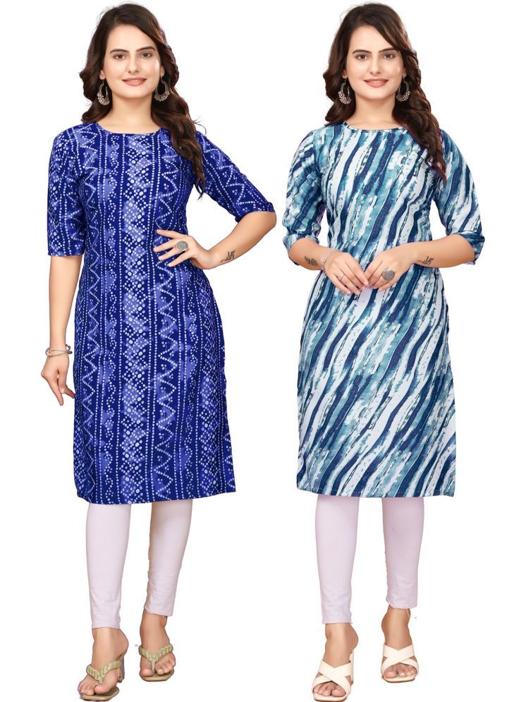     			Fashion Fair Pack of 2 Crepe Printed Straight Women's Kurti - ( Blue,Navy Blue )