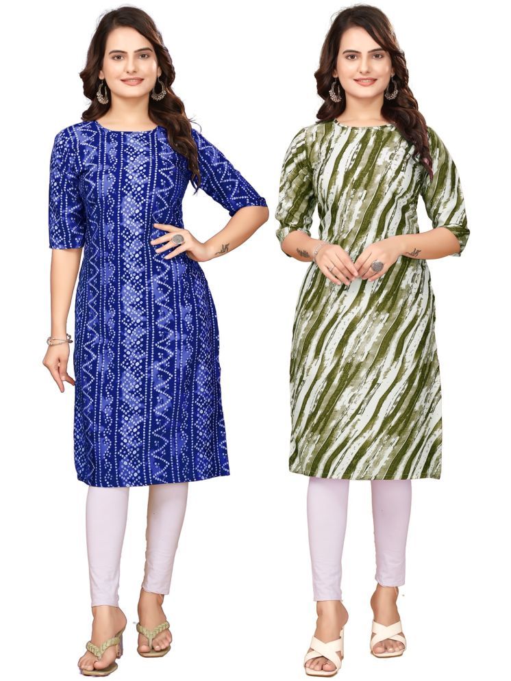     			Fashion Fair Pack of 2 Crepe Printed Straight Women's Kurti - ( Blue,Green )