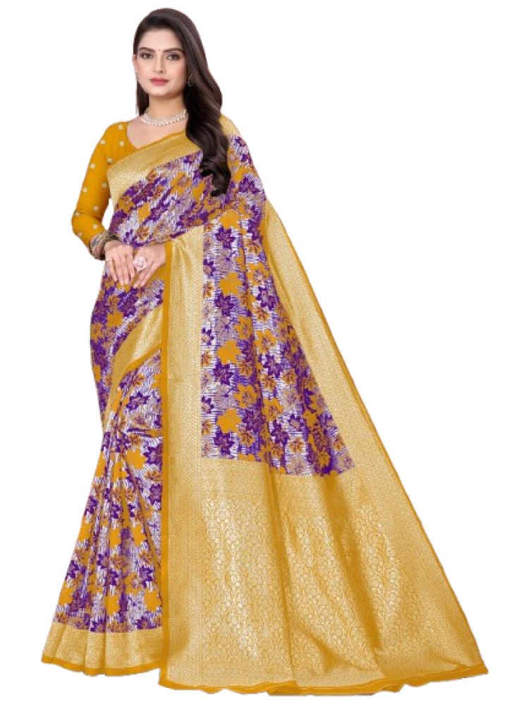     			THE PRIVATE LABLE Pack of 1 Art Silk Printed Saree With Blouse Piece ( Yellow )