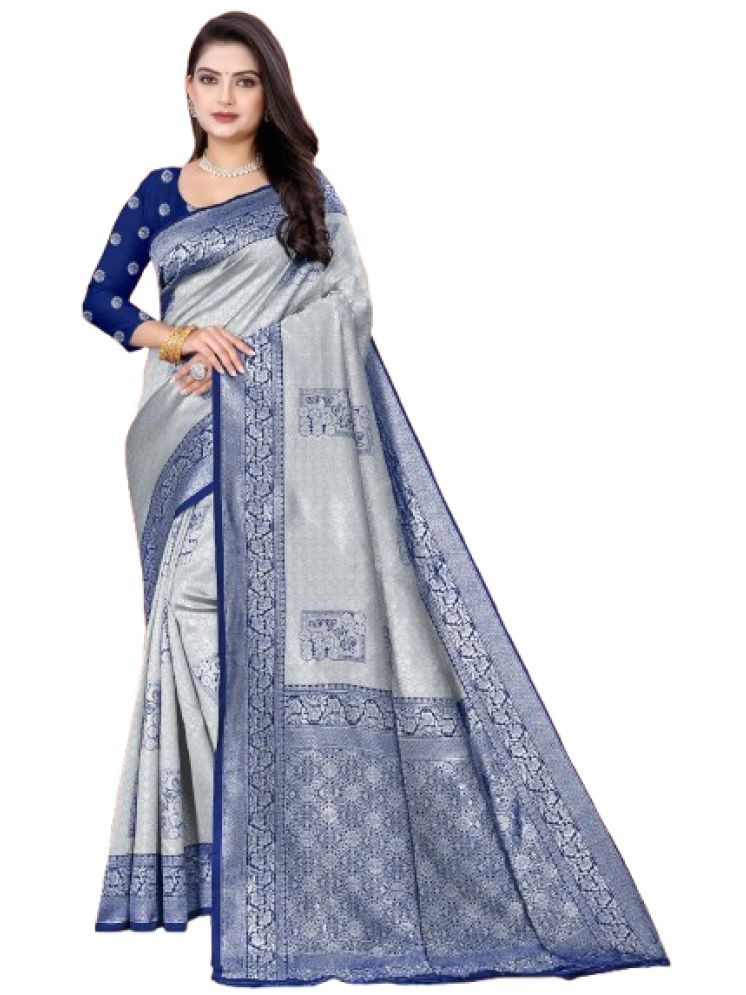     			THE PRIVATE LABLE Pack of 1 Art Silk Printed Saree With Blouse Piece ( Silver )