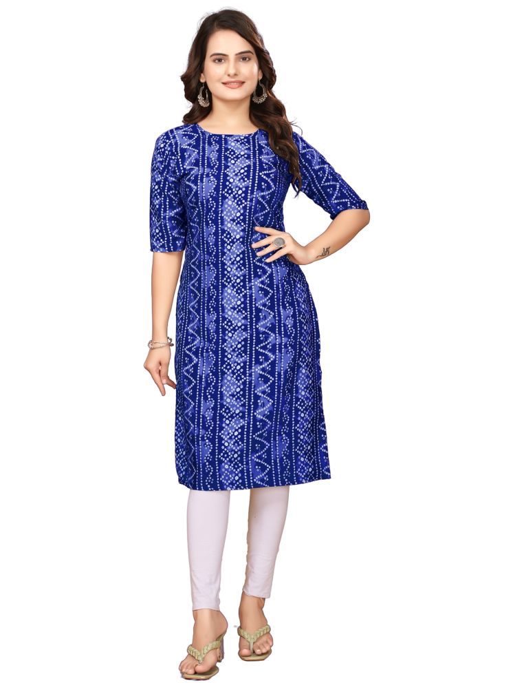     			V J CORPORATION Pack of 1 Crepe Printed Straight Women's Kurti - ( Blue )