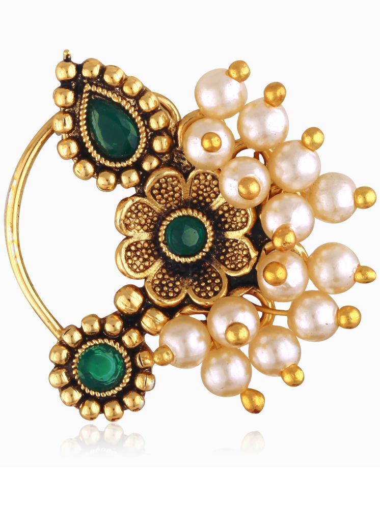     			Vighnaharta Gold Plated Green stone Pearls (Moti )Maharashtrian Cultural Nath Nathiya./ Nose Pin for women[VFJ1299NTH-PRESS-GREEN]