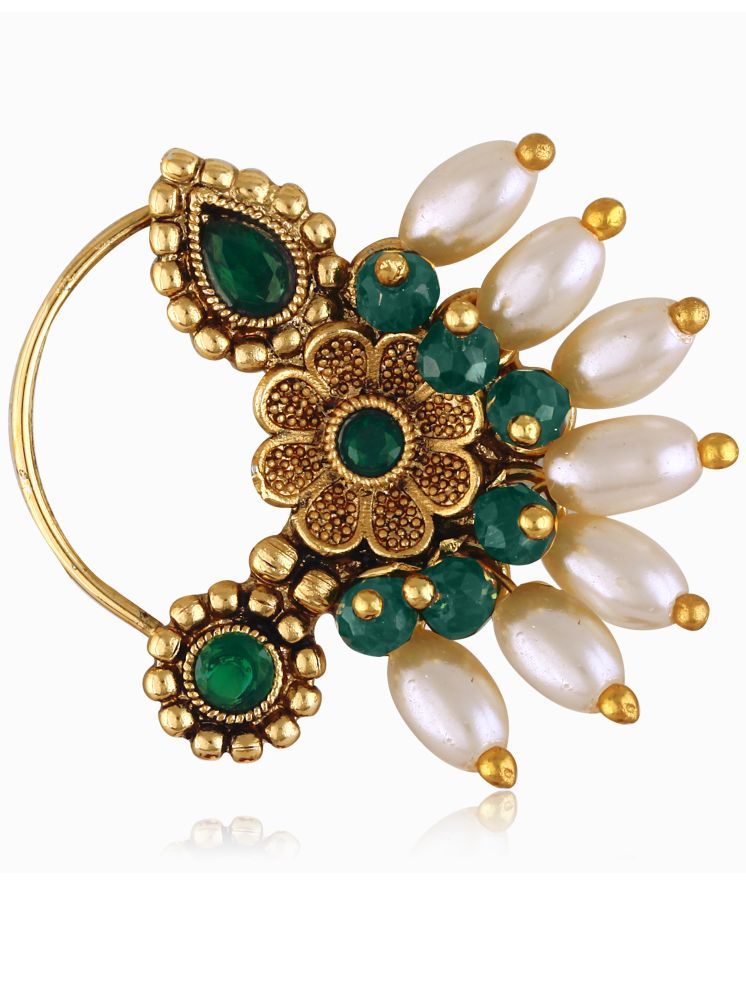     			Vighnaharta Gold Plated Green stone Pearls (Moti )Maharashtrian Cultural Nath Nathiya./ Nose Pin for women[VFJ1296NTH-PRESS-GREEN]