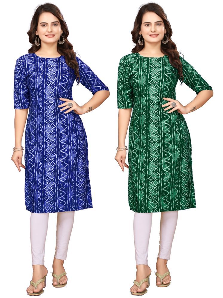     			khodal krupa Pack of 2 Crepe Printed Straight Women's Kurti - ( Blue,Green )