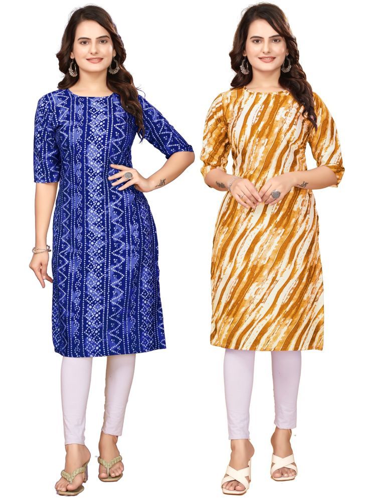     			khodal krupa Pack of 2 Crepe Printed Straight Women's Kurti - ( Blue,Yellow )