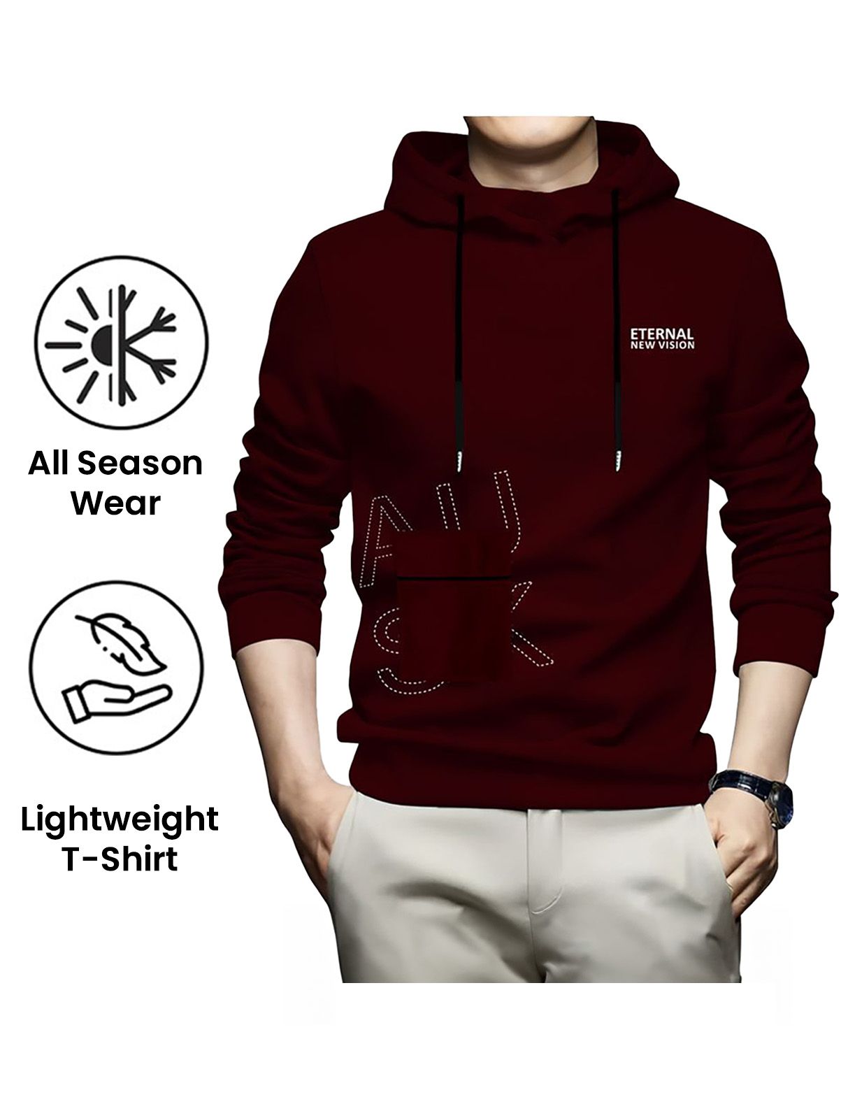     			AUSK Hooded T-Shirt for Men - Cotton Blend ( Maroon, Pack of 1)