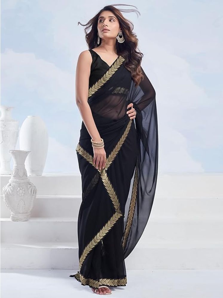     			BLEESBURY Pack of 1 Georgette Solid Saree With Blouse Piece ( Black )