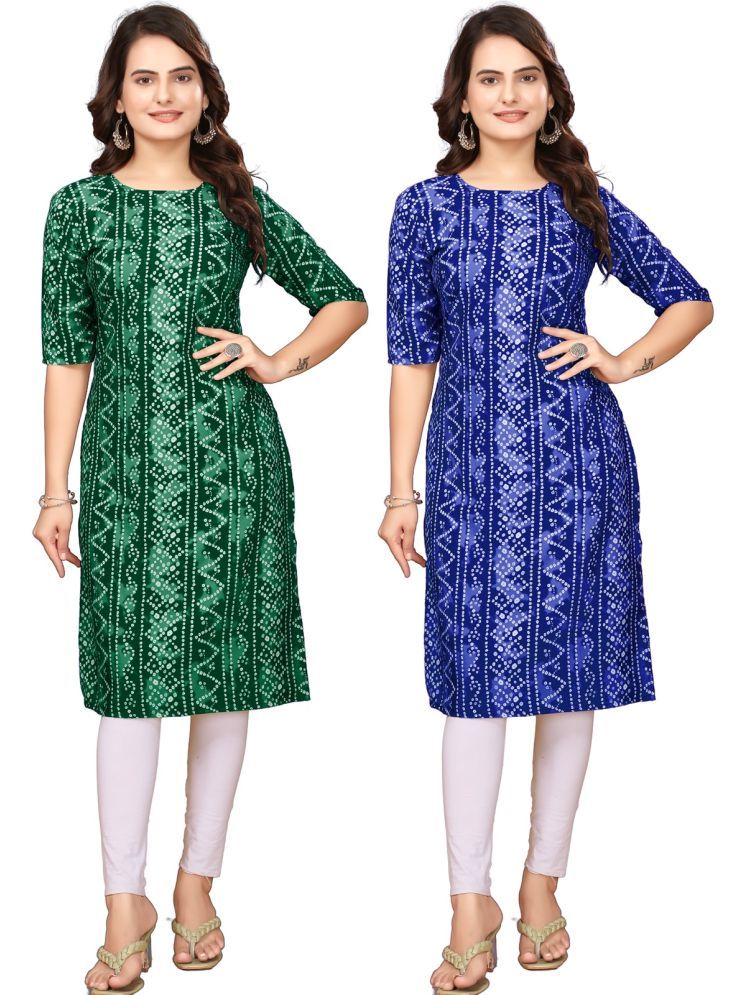     			Fashion Fair Pack of 2 Crepe Printed Straight Women's Kurti - ( Green,Blue )