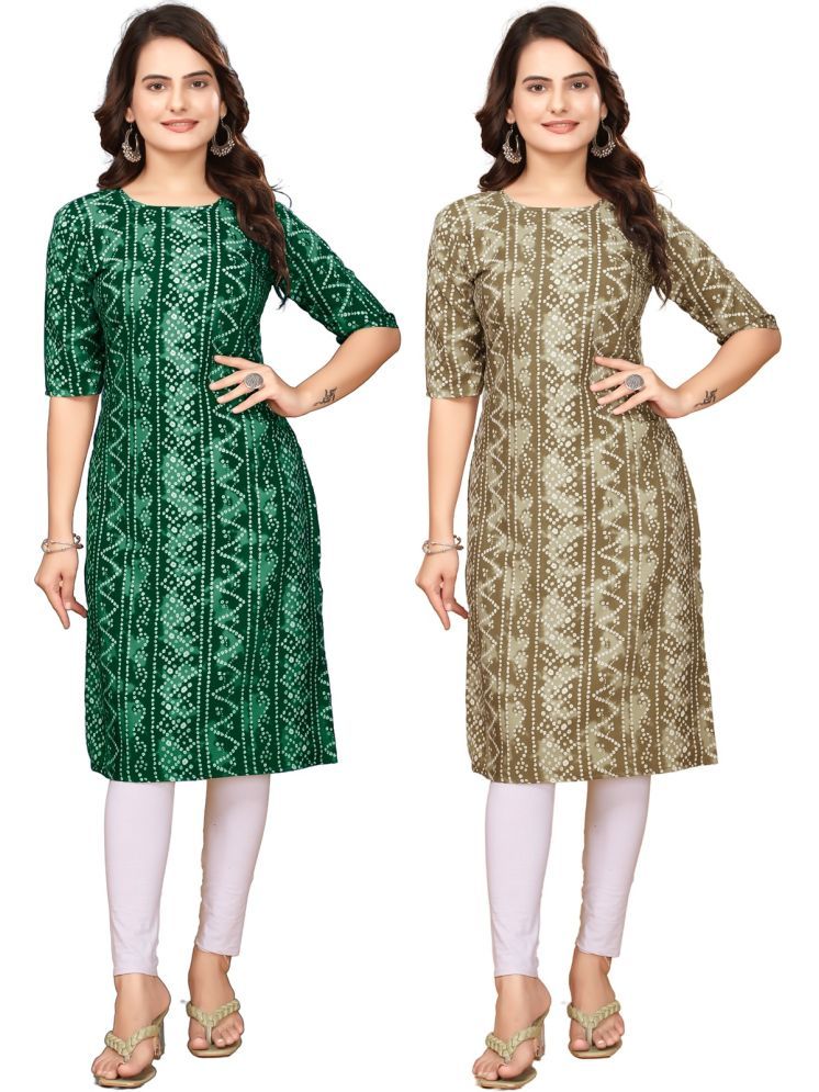     			Fashion Fair Pack of 2 Crepe Printed Straight Women's Kurti - ( Green,Multicolor )