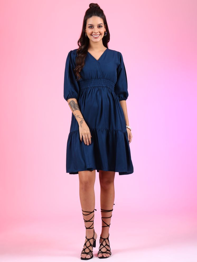     			Femvy Polyester Solid Knee Length Women's Fit & Flare Dress - Blue ( Pack of 1 )