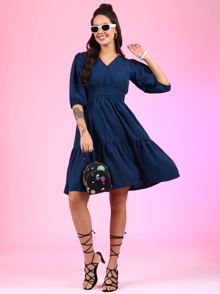     			Femvy Polyester Solid Knee Length Women's Fit & Flare Dress - Blue ( Pack of 1 )