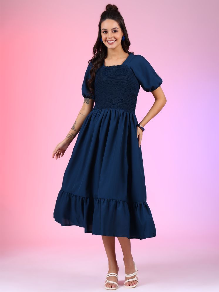     			Femvy Polyester Solid Midi Women's Fit & Flare Dress - Blue ( Pack of 1 )