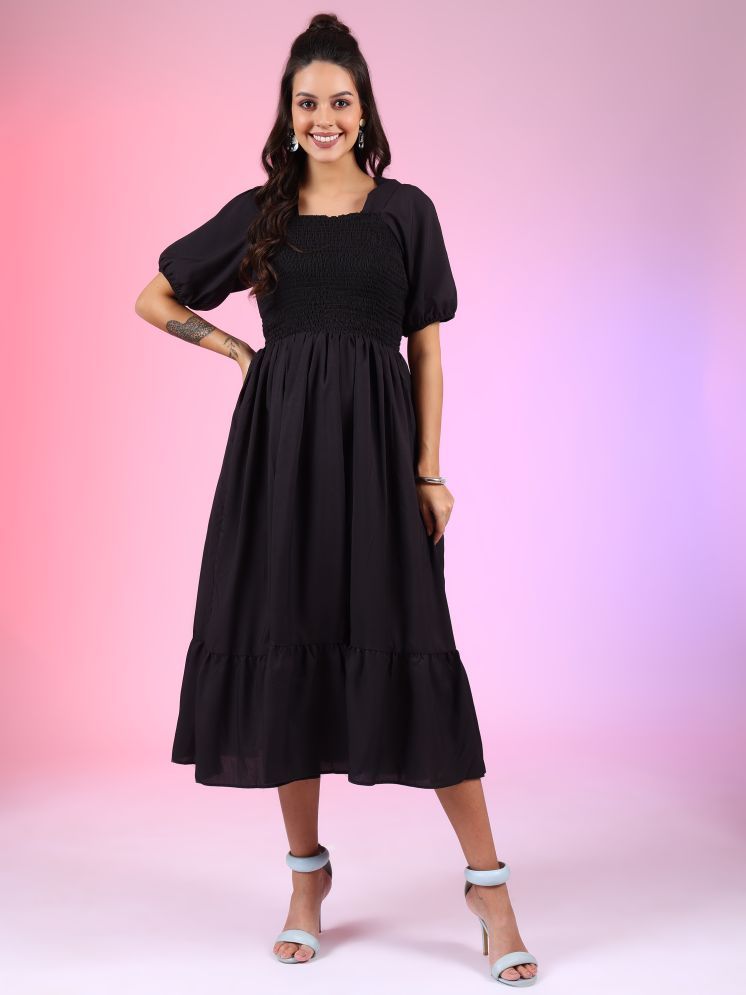     			Femvy Polyester Solid Midi Women's Fit & Flare Dress - Black ( Pack of 1 )