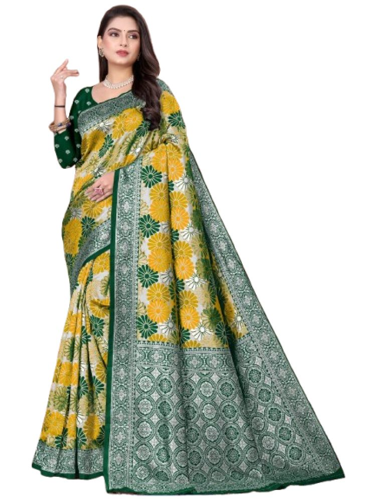     			INDIAN SILKS Pack of 1 Art Silk Printed Saree With Blouse Piece ( Green )