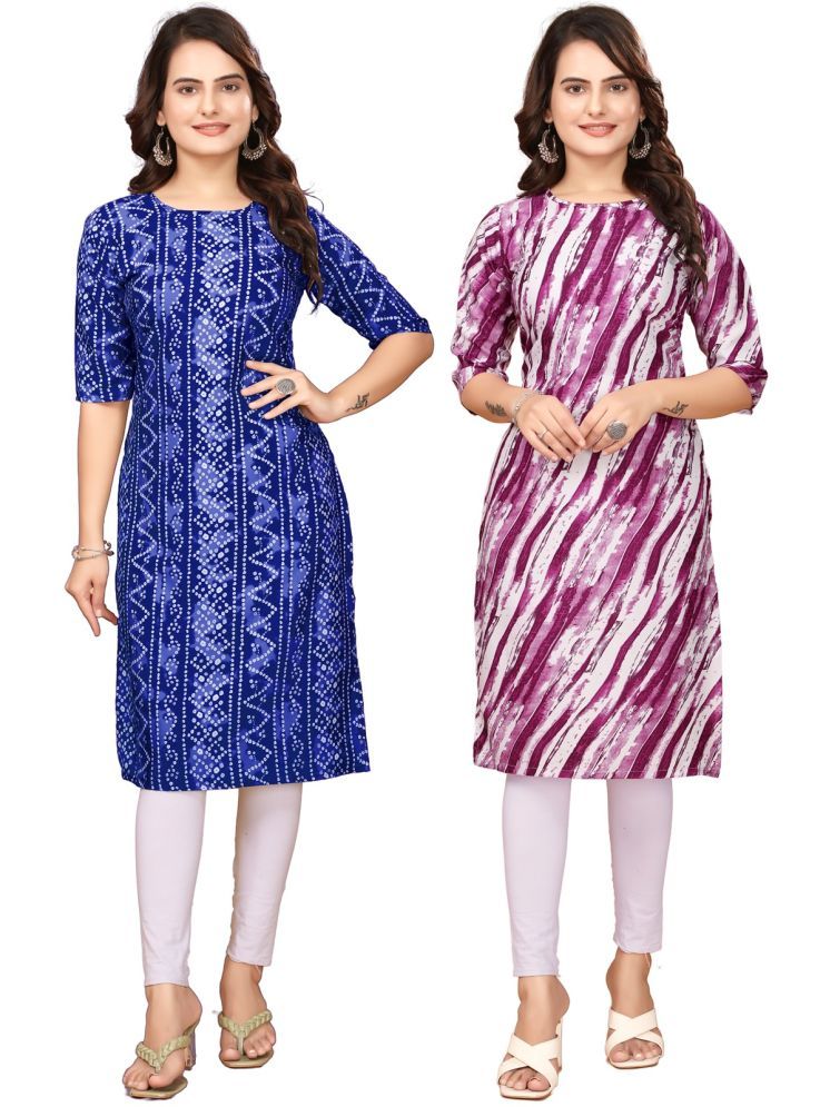     			MELDI KRUPA Pack of 2 Crepe Printed Straight Women's Kurti - ( Blue,Purple )