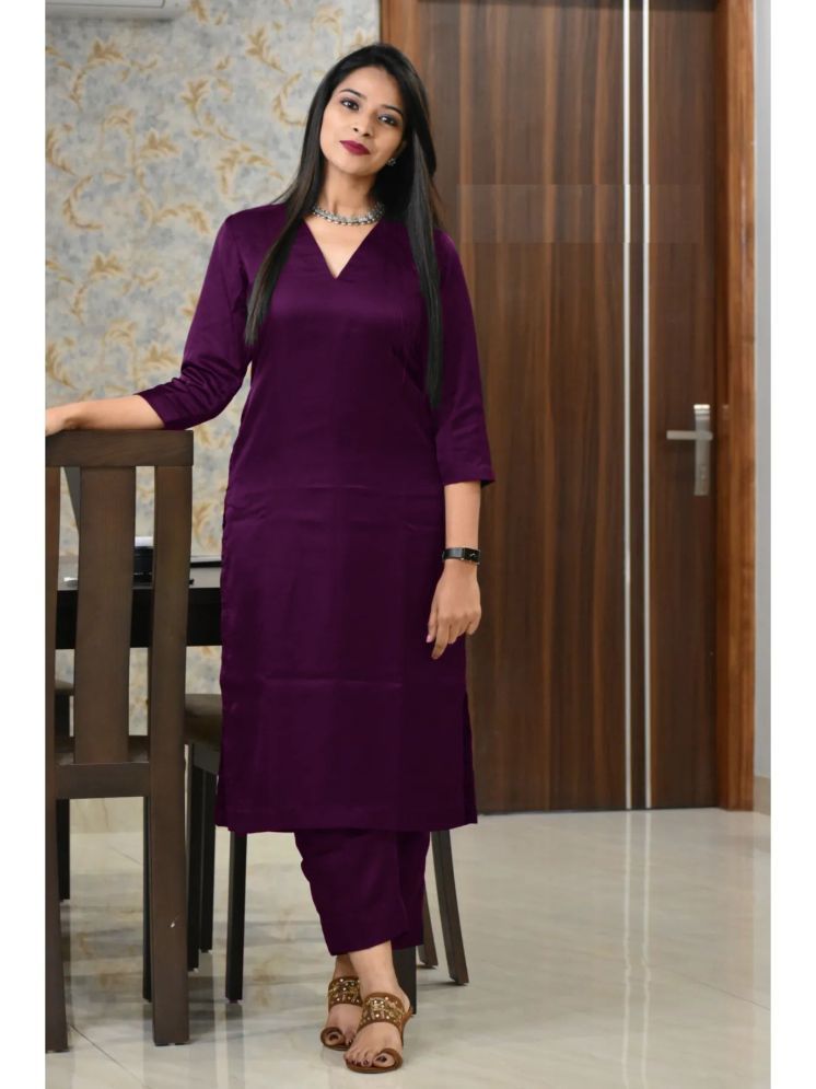     			Nirja Fab Rayon Solid Kurti With Pants Women's Stitched Salwar Suit - Wine ( Pack of 1 )