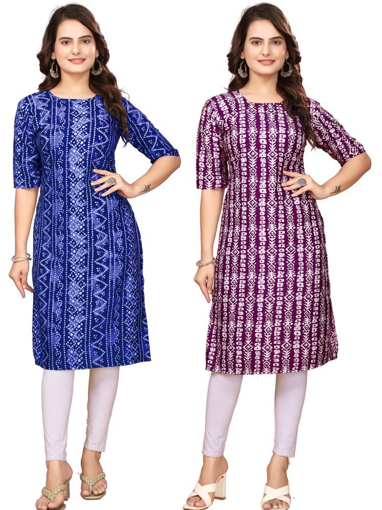     			PEAFOWL INCORPORATION Pack of 2 Crepe Printed Straight Women's Kurti - ( Blue,Maroon )