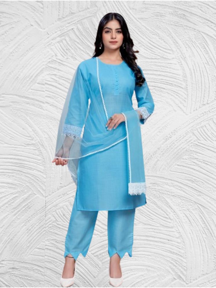     			RUTSH CREATION Cotton Solid Kurti With Pants Women's Stitched Salwar Suit - Blue ( Pack of 1 )