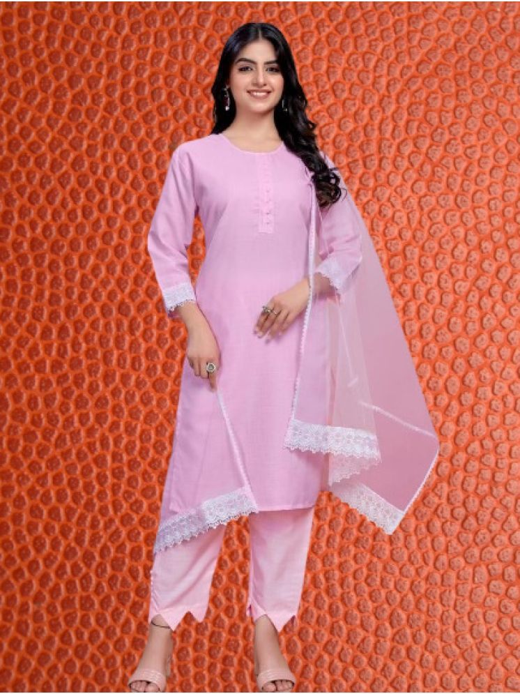     			RUTSH CREATION Cotton Solid Kurti With Pants Women's Stitched Salwar Suit - Pink ( Pack of 1 )