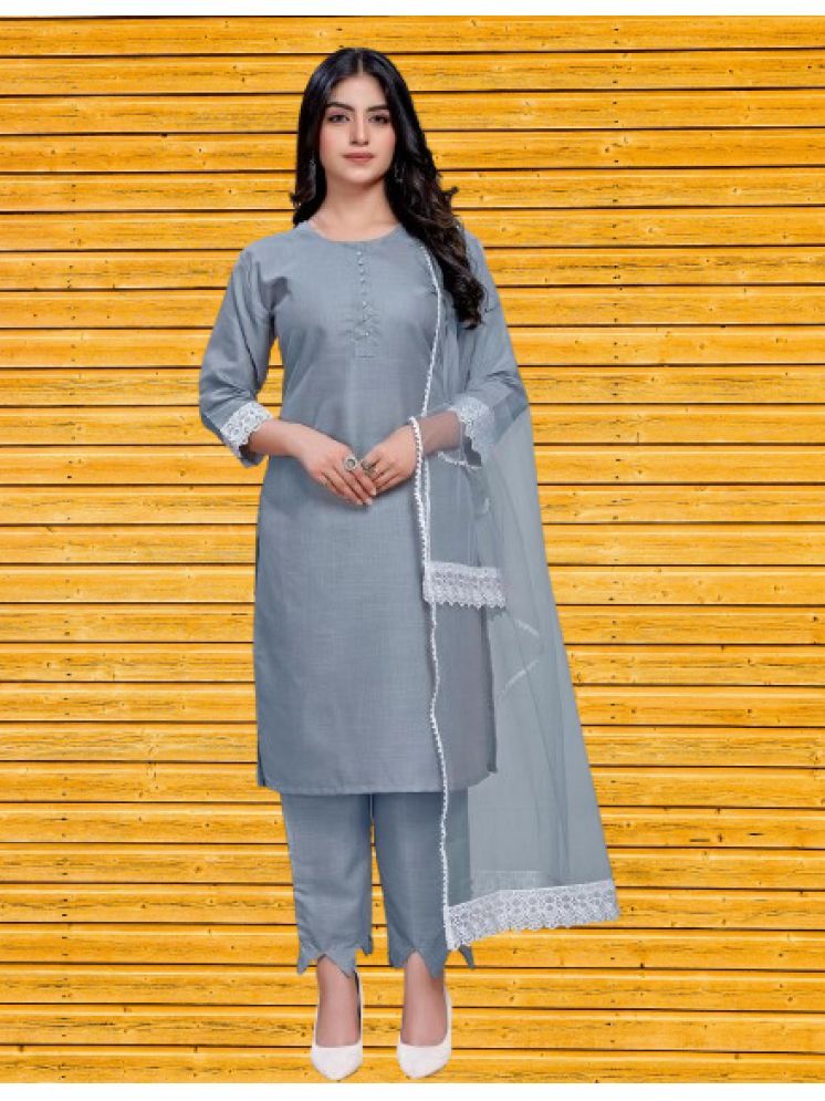     			RUTSH CREATION Cotton Solid Kurti With Pants Women's Stitched Salwar Suit - Light Grey ( Pack of 1 )