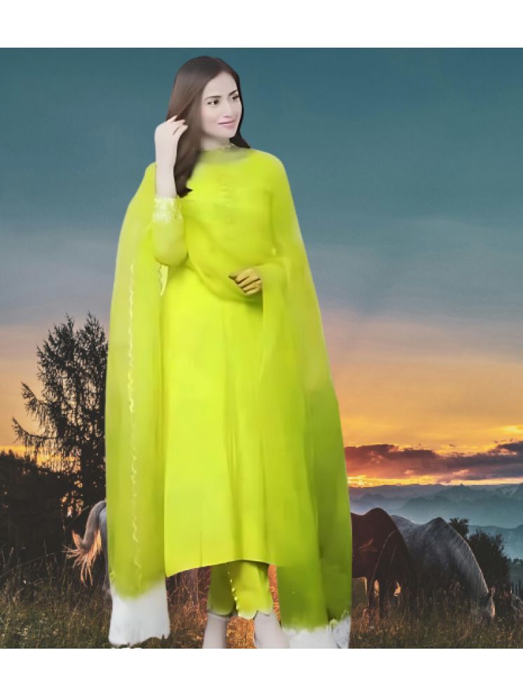     			RUTSH CREATION Cotton Solid Kurti With Pants Women's Stitched Salwar Suit - Lime Green ( Pack of 1 )