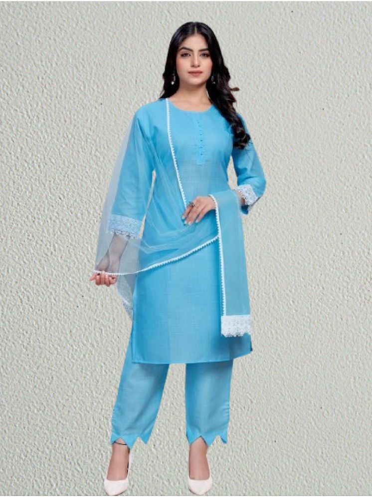     			RUTSH CREATION Cotton Solid Kurti With Pants Women's Stitched Salwar Suit - Blue ( Pack of 1 )