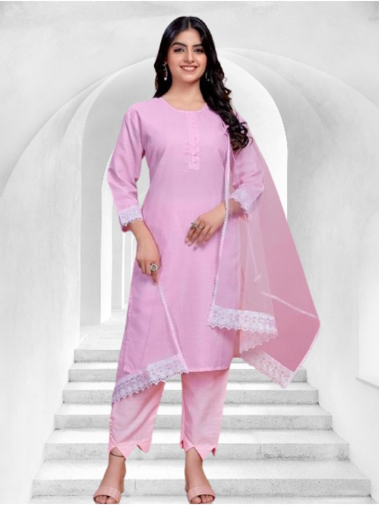     			RUTSH CREATION Cotton Solid Kurti With Pants Women's Stitched Salwar Suit - Pink ( Pack of 1 )