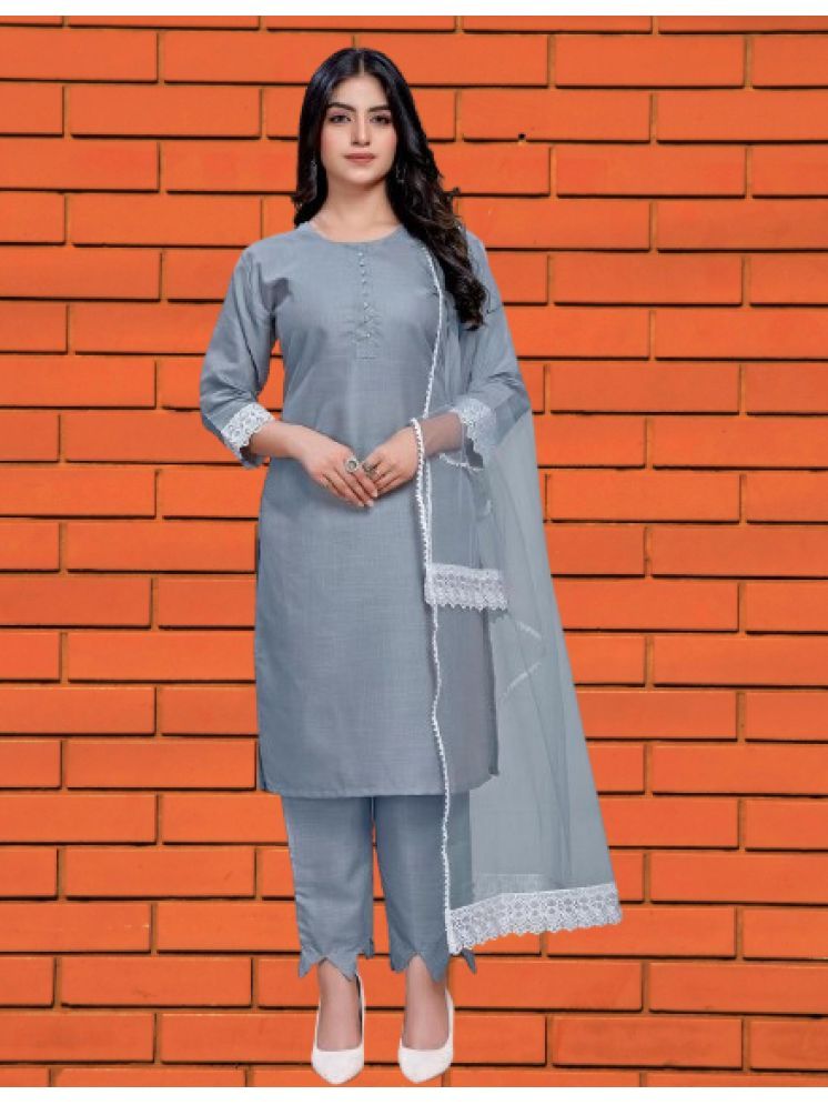     			RUTSH CREATION Cotton Solid Kurti With Pants Women's Stitched Salwar Suit - Light Grey ( Pack of 1 )