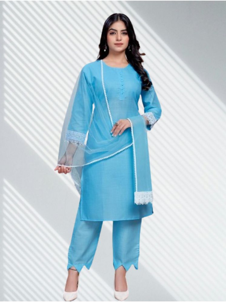     			RUTSH CREATION Cotton Solid Kurti With Pants Women's Stitched Salwar Suit - Blue ( Pack of 1 )