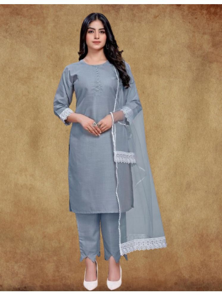     			RUTSH CREATION Cotton Solid Kurti With Pants Women's Stitched Salwar Suit - Light Grey ( Pack of 1 )