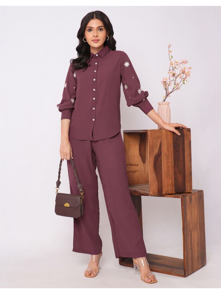     			Selvia Maroon Embroidered Pant Top Set