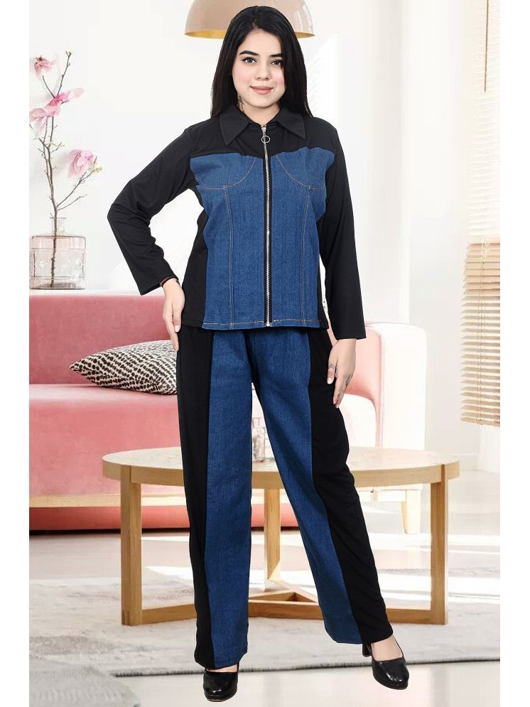     			Shopeleven Navy Blue Solid Pant Top Set