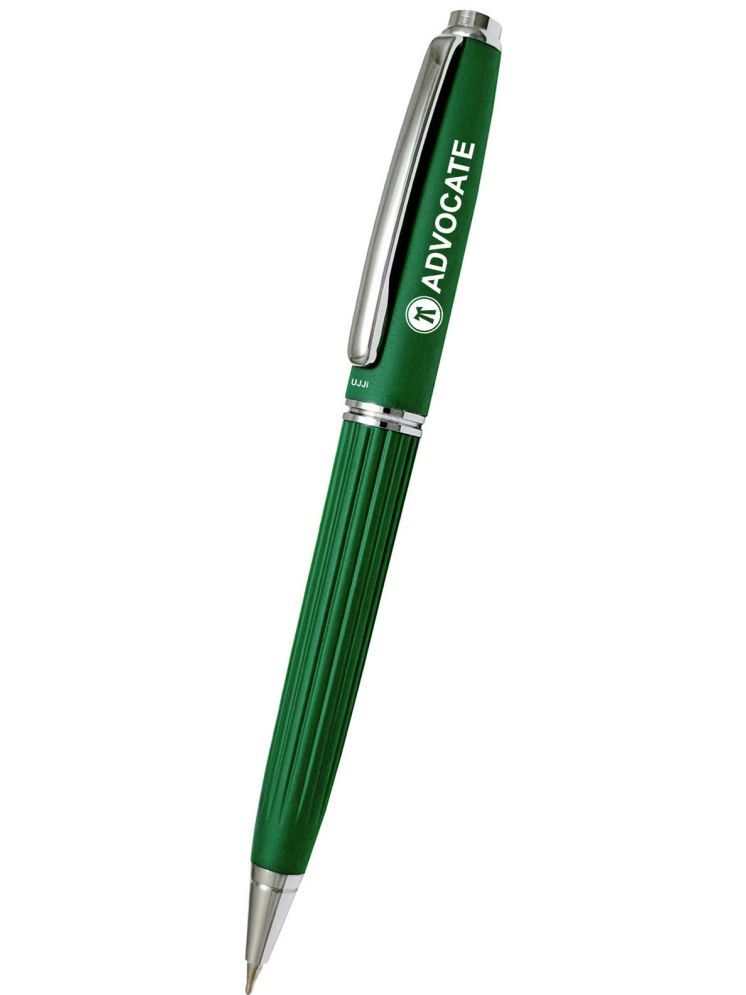     			UJJi Advocate Logo Lining Pattern Body Design Green Colour Metal Ball Pen