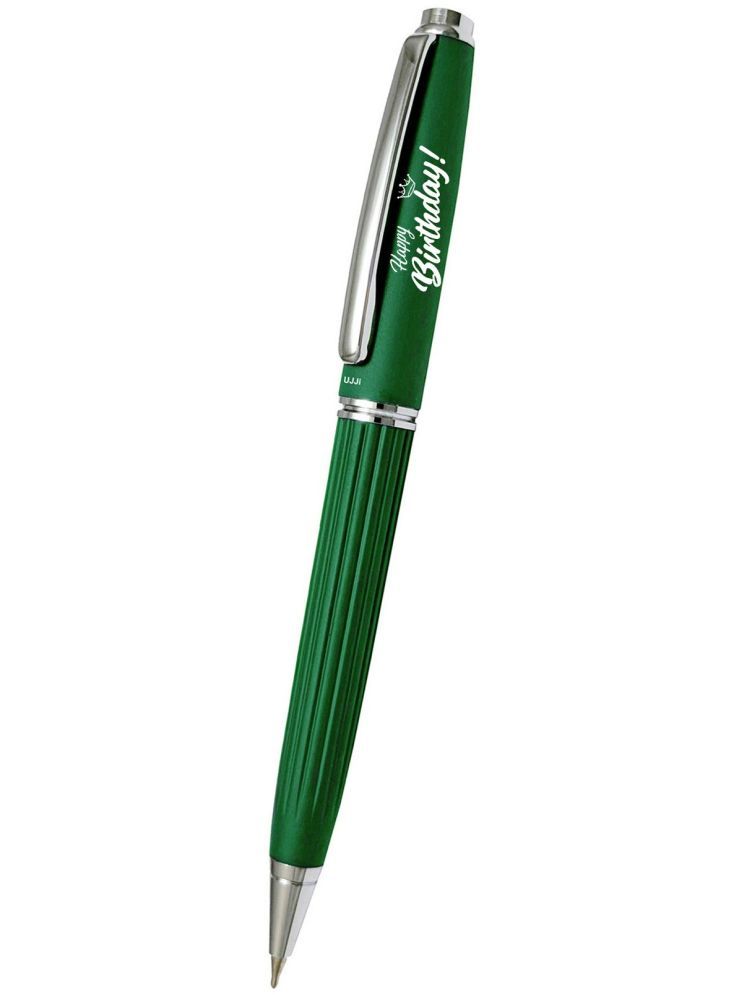     			UJJi Happy Birthday Logo Lining Pattern Green Colour Metal Ball Pen