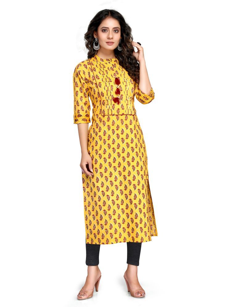     			wonder weave Pack of 1 Cotton Printed Straight Women's Kurti - ( Yellow )