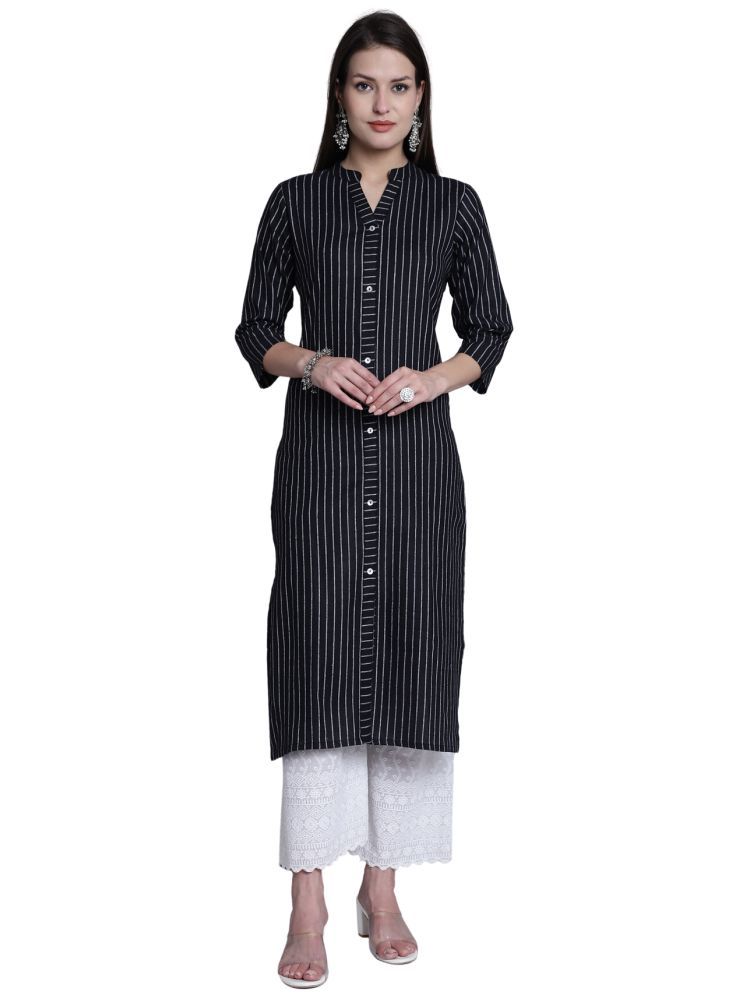     			wonder weave Pack of 1 Cotton Striped Straight Women's Kurti - ( Black )