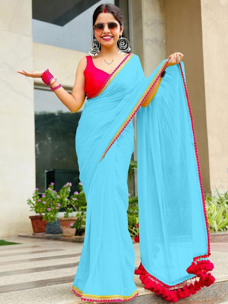     			A TO Z CART Pack of 1 Georgette Solid Saree With Blouse Piece ( SkyBlue )