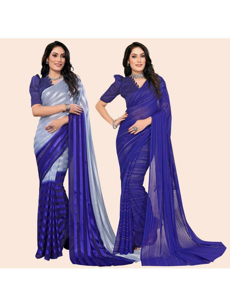     			ANAND SAREES Pack of 2 Satin Striped Saree With Blouse Piece ( Multicolor )