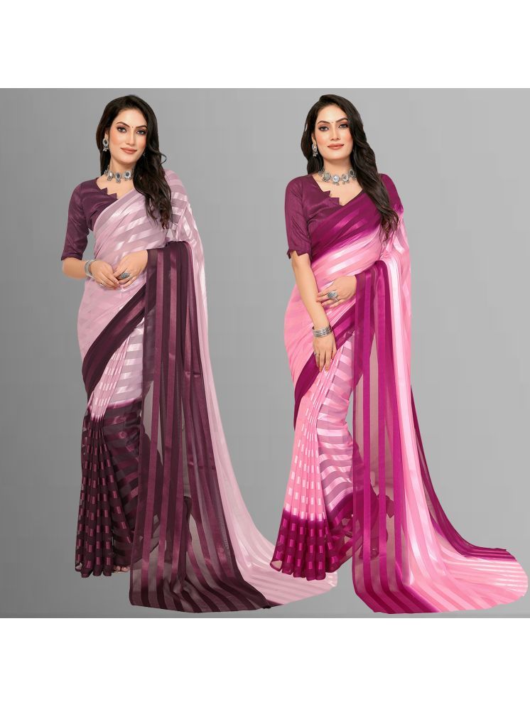     			ANAND SAREES Pack of 2 Satin Striped Saree With Blouse Piece ( Multicolor )