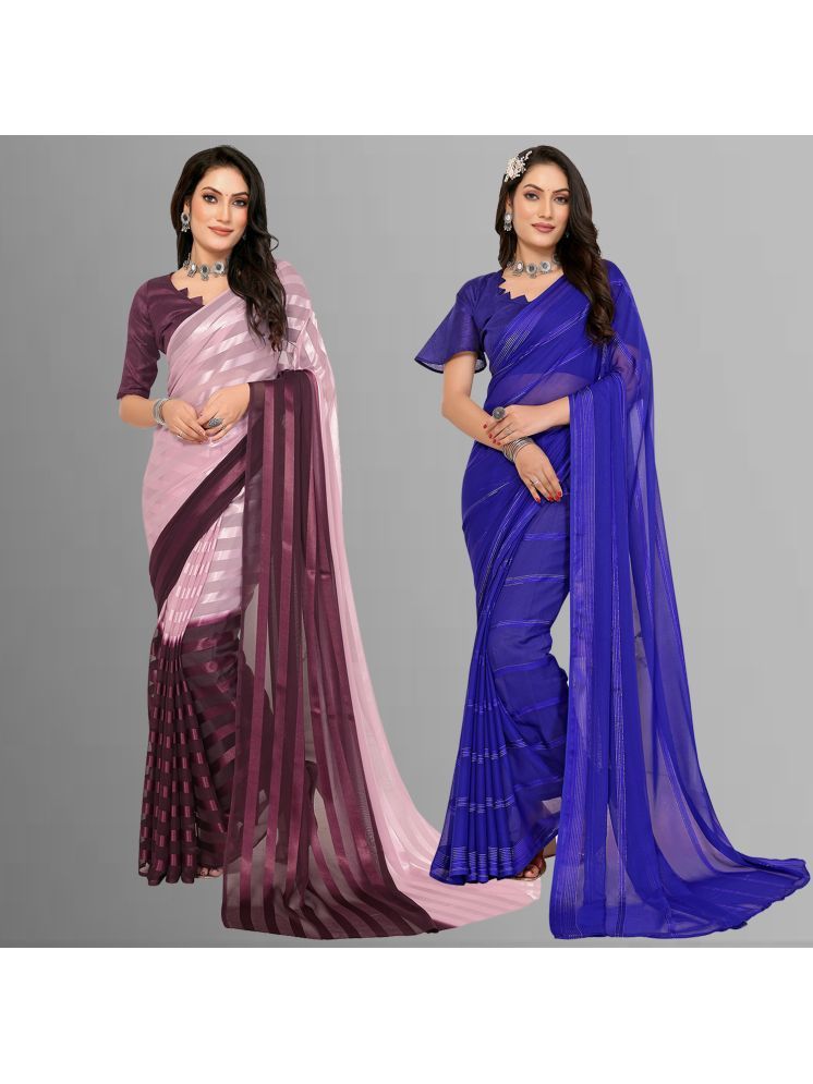     			ANAND SAREES Pack of 2 Satin Striped Saree With Blouse Piece ( Multicolor )