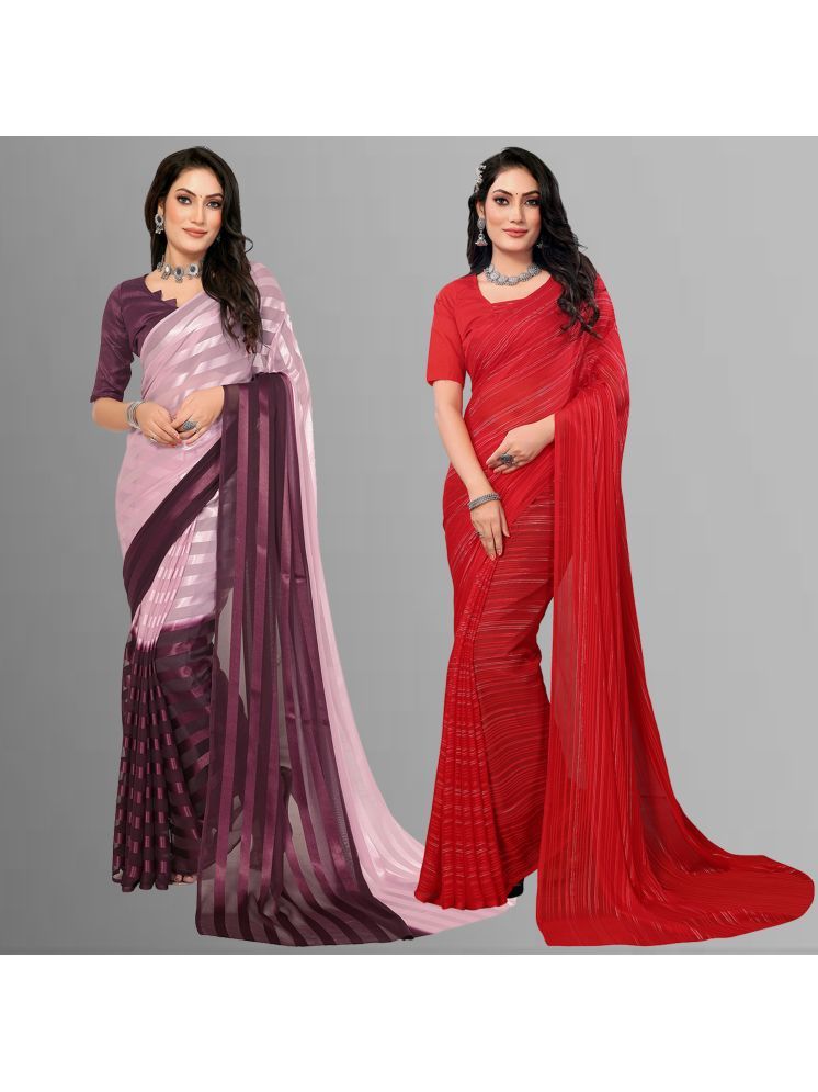     			ANAND SAREES Pack of 2 Satin Striped Saree With Blouse Piece ( Multicolor )