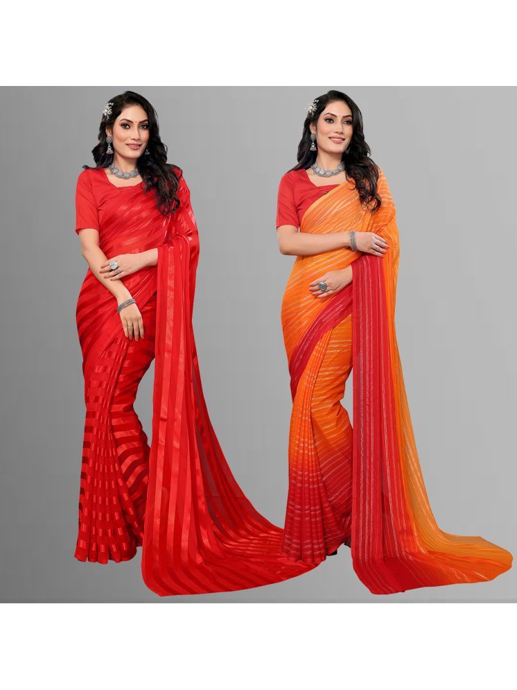     			ANAND SAREES Pack of 2 Satin Striped Saree With Blouse Piece ( Multicolor )