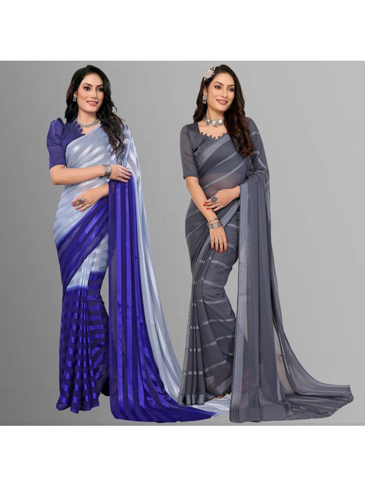     			ANAND SAREES Pack of 2 Satin Striped Saree With Blouse Piece ( Multicolor )