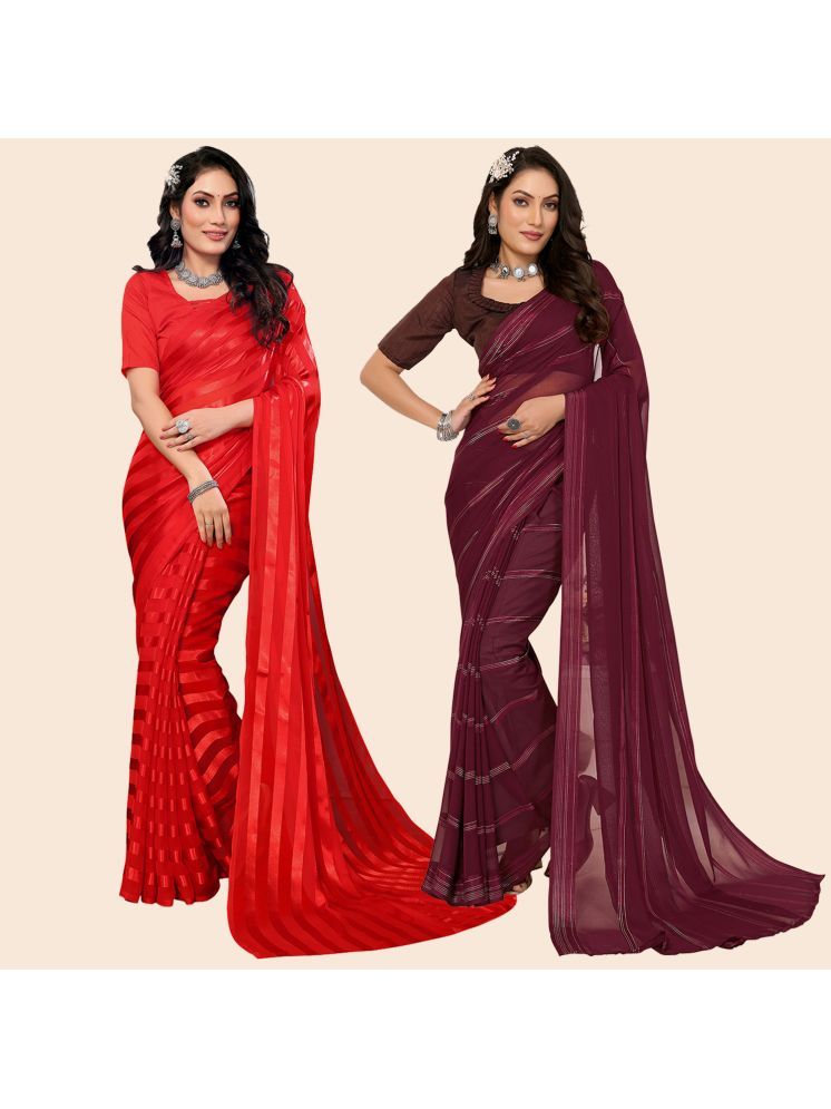     			ANAND SAREES Pack of 2 Satin Striped Saree With Blouse Piece ( Multicolor )