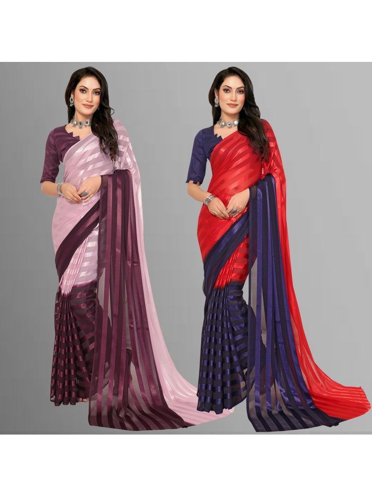     			ANAND SAREES Pack of 2 Satin Striped Saree With Blouse Piece ( Multicolor )