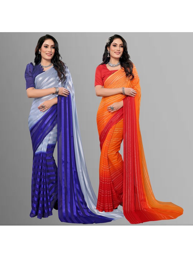     			ANAND SAREES Pack of 2 Satin Striped Saree With Blouse Piece ( Multicolor )