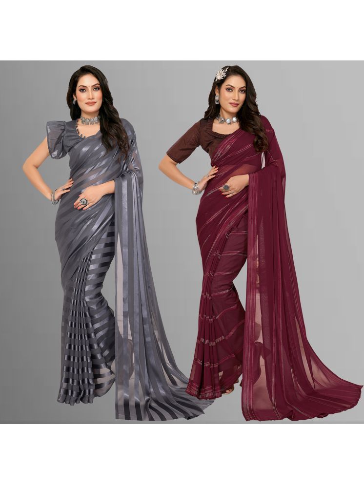     			ANAND SAREES Pack of 2 Satin Striped Saree With Blouse Piece ( Multicolor )