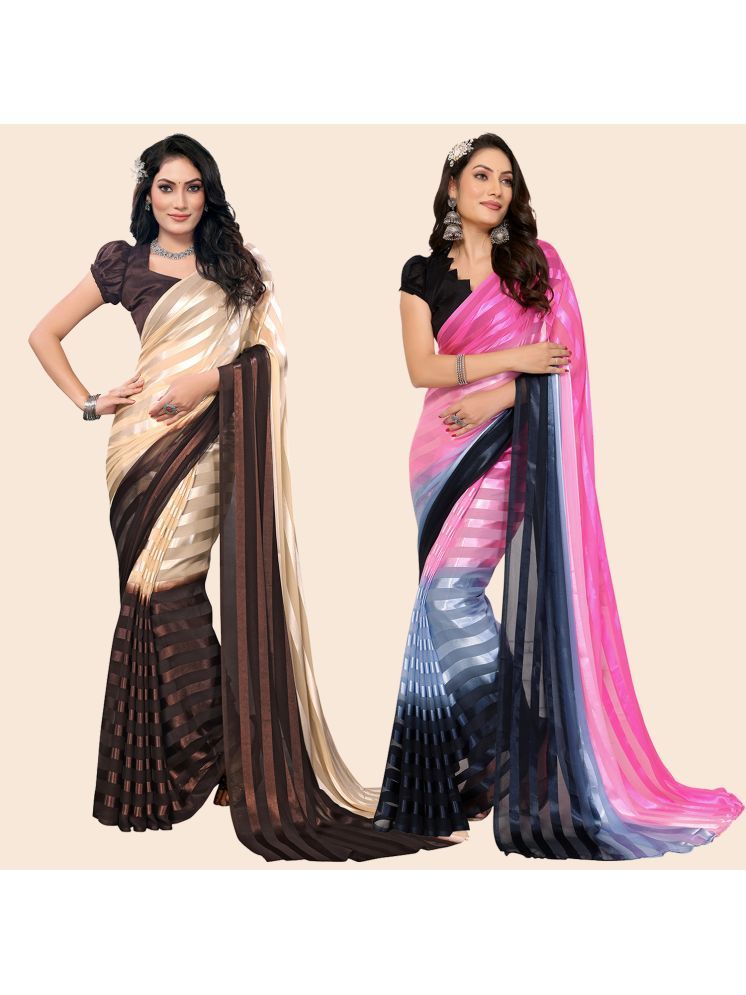     			ANAND SAREES Pack of 2 Satin Striped Saree With Blouse Piece ( Multicolor )