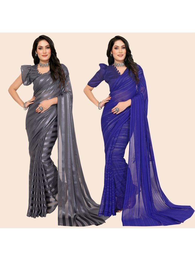     			ANAND SAREES Pack of 2 Satin Striped Saree With Blouse Piece ( Multicolor )