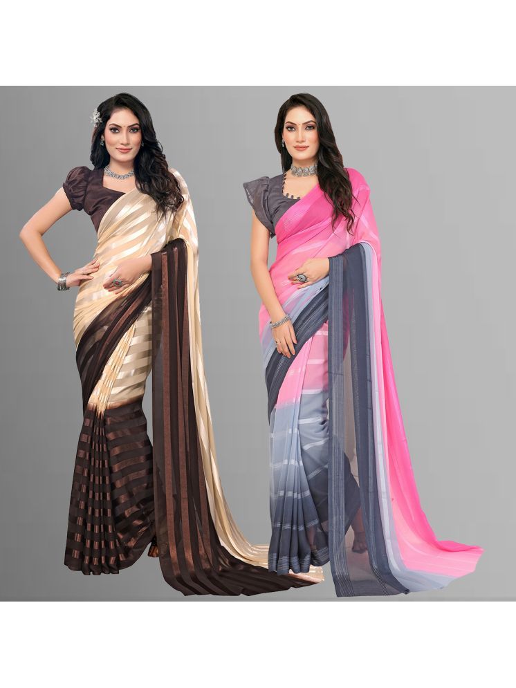     			ANAND SAREES Pack of 2 Satin Striped Saree With Blouse Piece ( Multicolor )